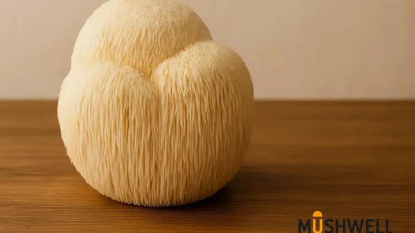 Hongo Lion's Mane (Hericium erinaceus) natural sobre fondo blanco