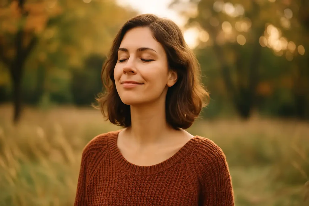 Imagen motivacional o de bienestar emocional (naturaleza, mujer en calma).