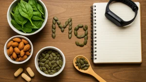 Alimentos ricos en magnesio: espinaca, almendras y semillas con enfoque práctico para principiantes