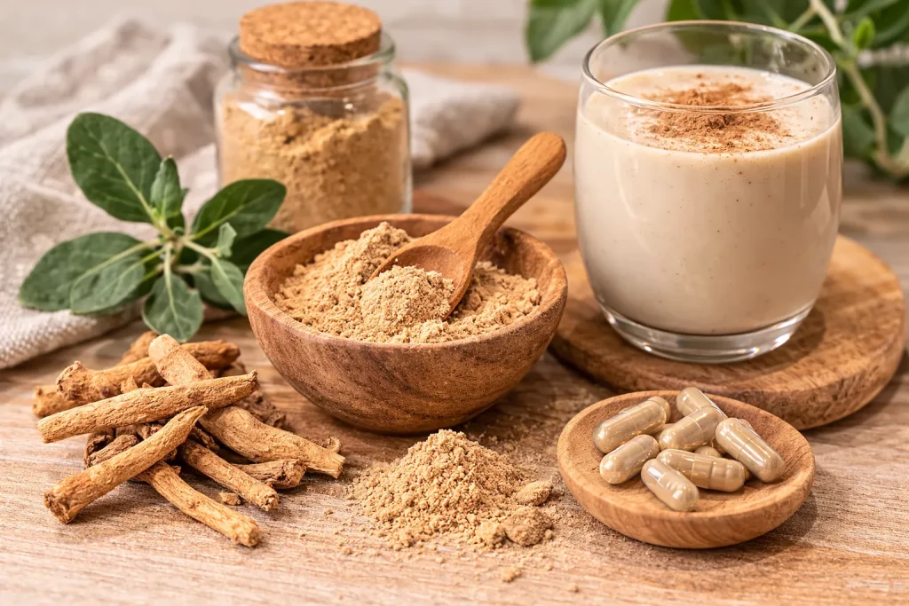 Raíz de ashwagandha y bebida saludable